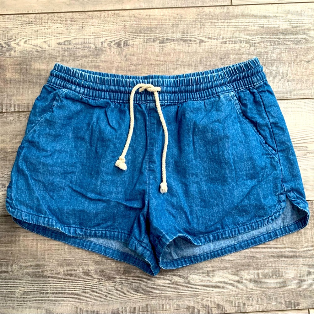 denim paper-bag shorts